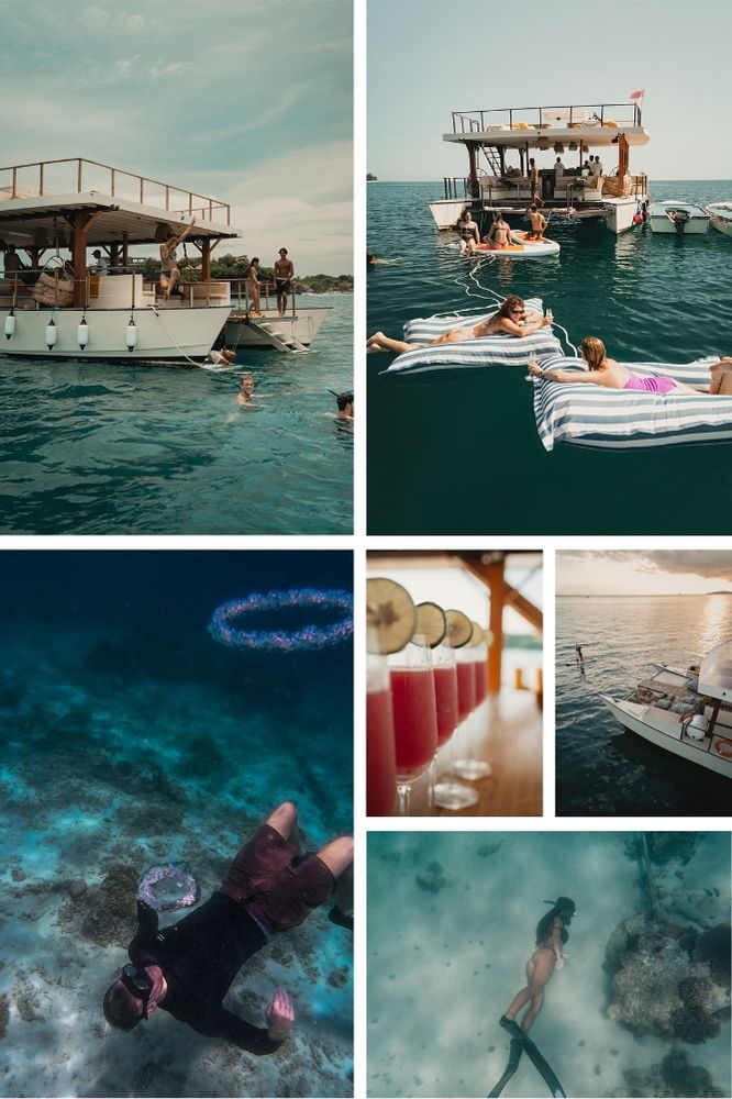 Utopia Catamaran Cruise experience in Gili Islands and Nusa Lembongan with snorkeling, swimming, sunset views and onboard drinks